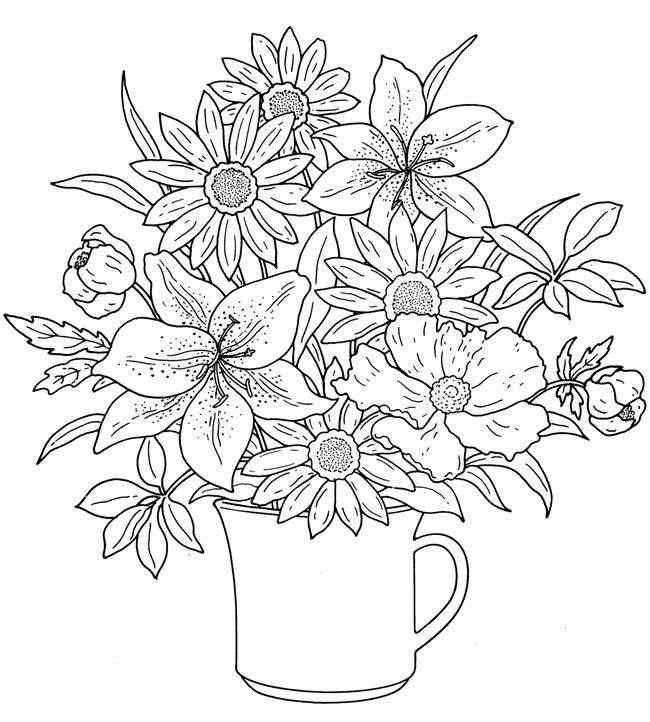 vaso de flores para colorir 