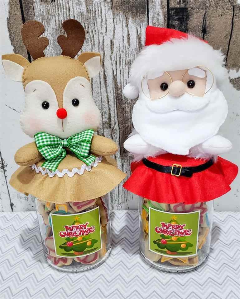 Pote de biscoito de Natal com enfeite de feltro