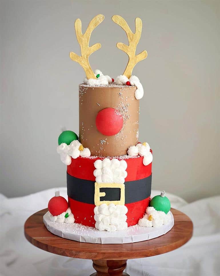 bolo de dois andares com tema Natal
