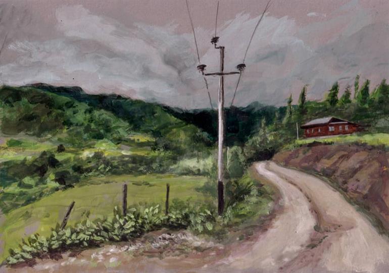 Pintura com tinta Guache, Paisagem. 