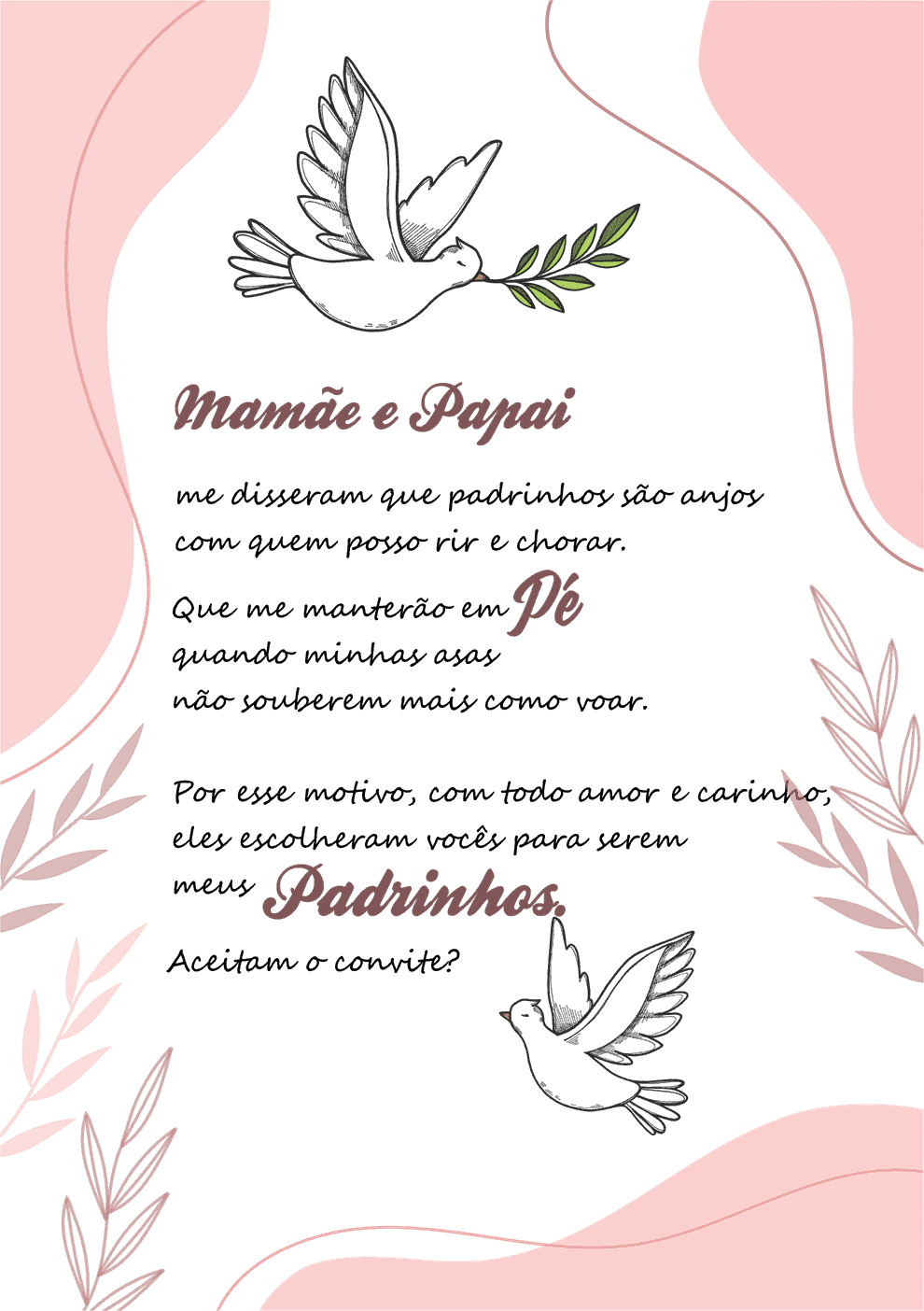 Convite para padrinhos de batismo para imprimir