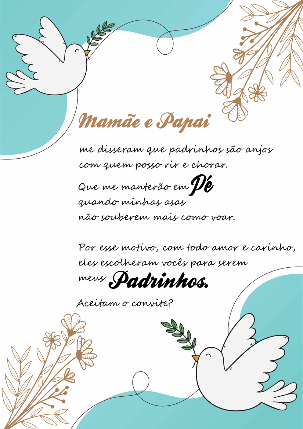 Convite para padrinhos de batismo e consagração