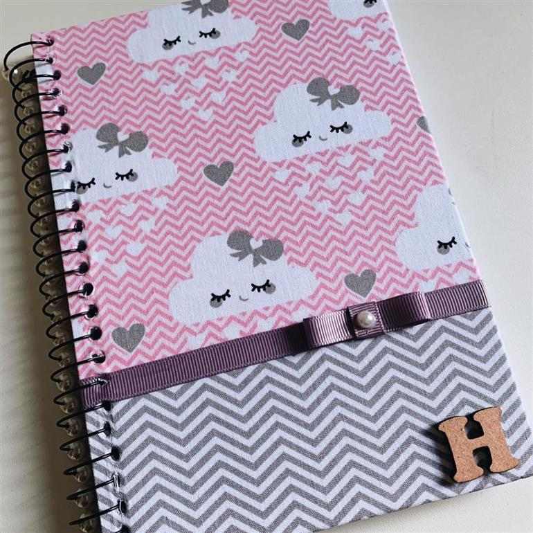 Caderno decorado com tecido 