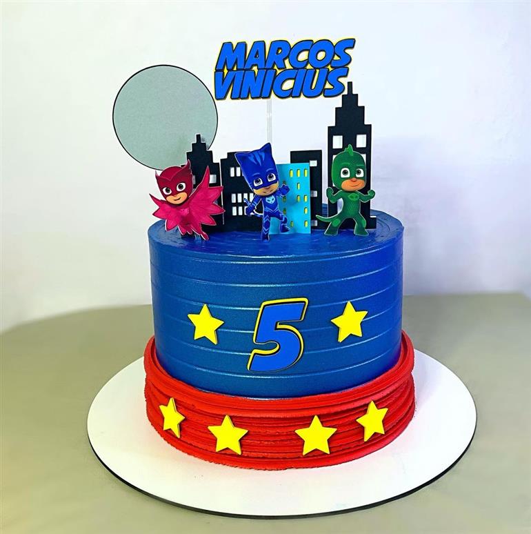 bolo de aniversario infantil azul PJ masks