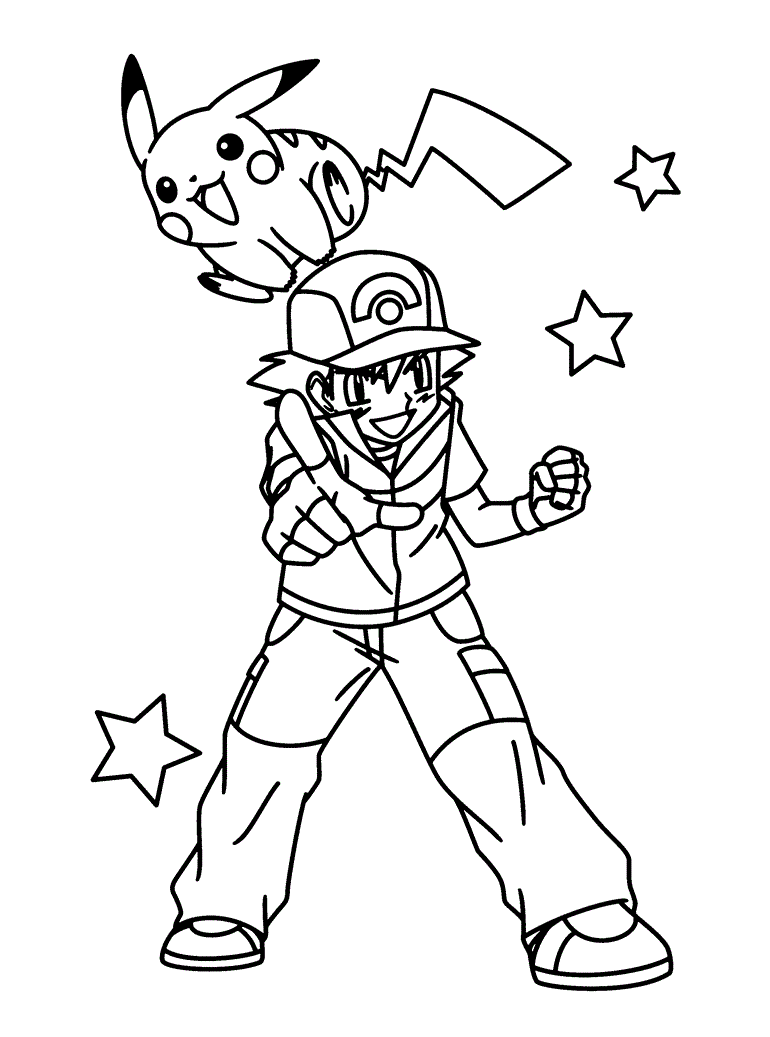 Ash e Pikachu para colorir