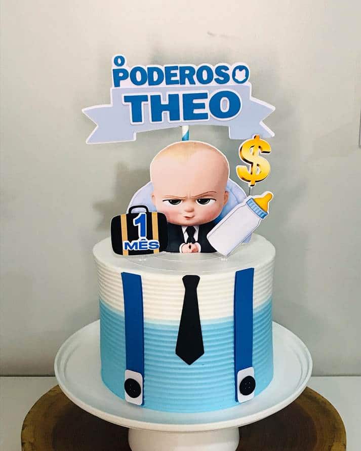 Bolo Poderoso Chefinho azul e branco