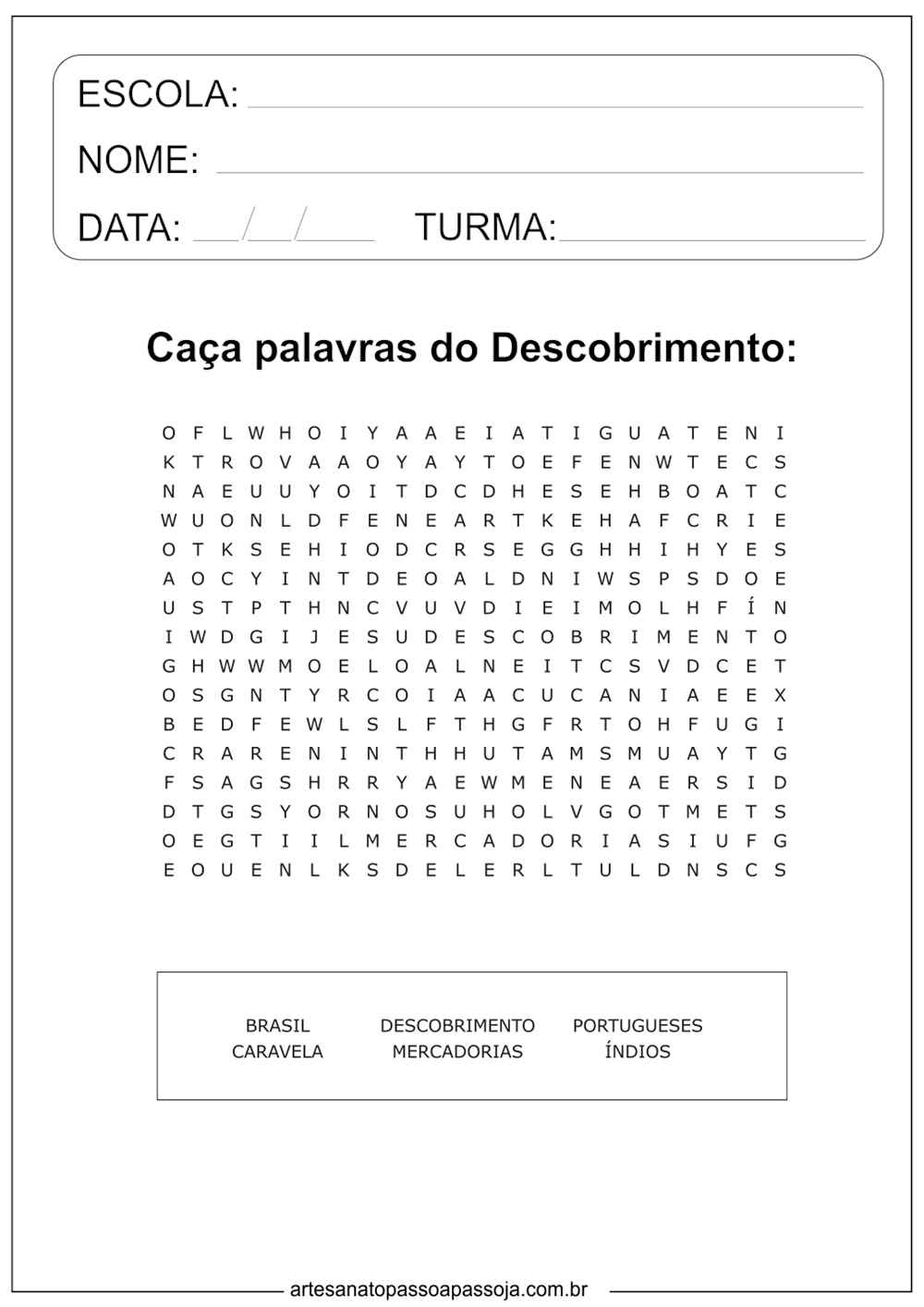 atividade sobre descobrimento do brasil para educação infantil