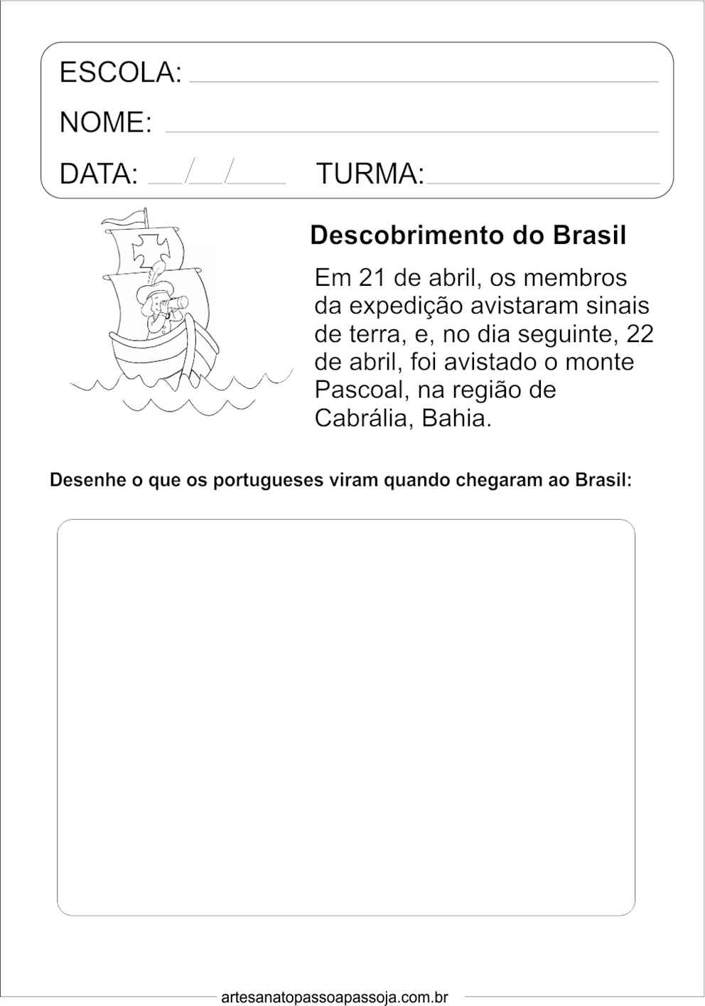 atividade descobrimento do brasil para educação infantil