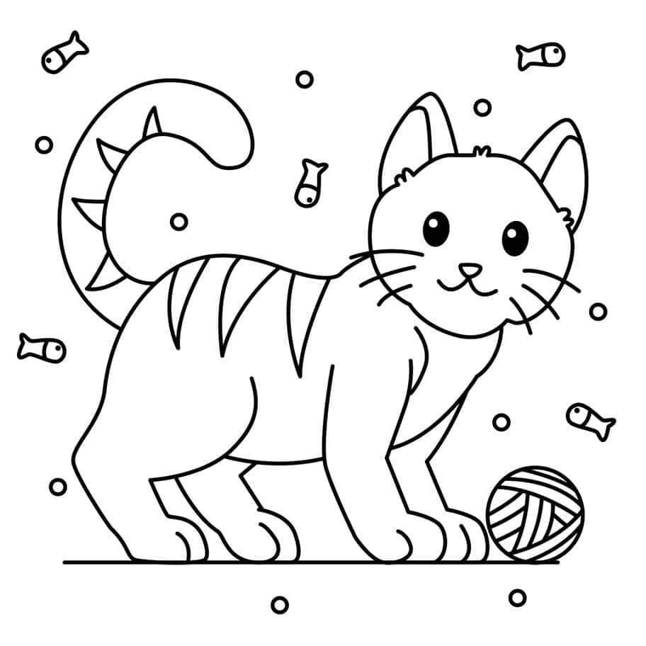 Desenho gatinho com novelo de lã