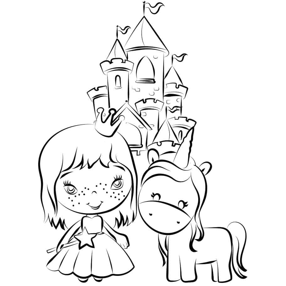 Desenho princesa e unicórnio para colorir