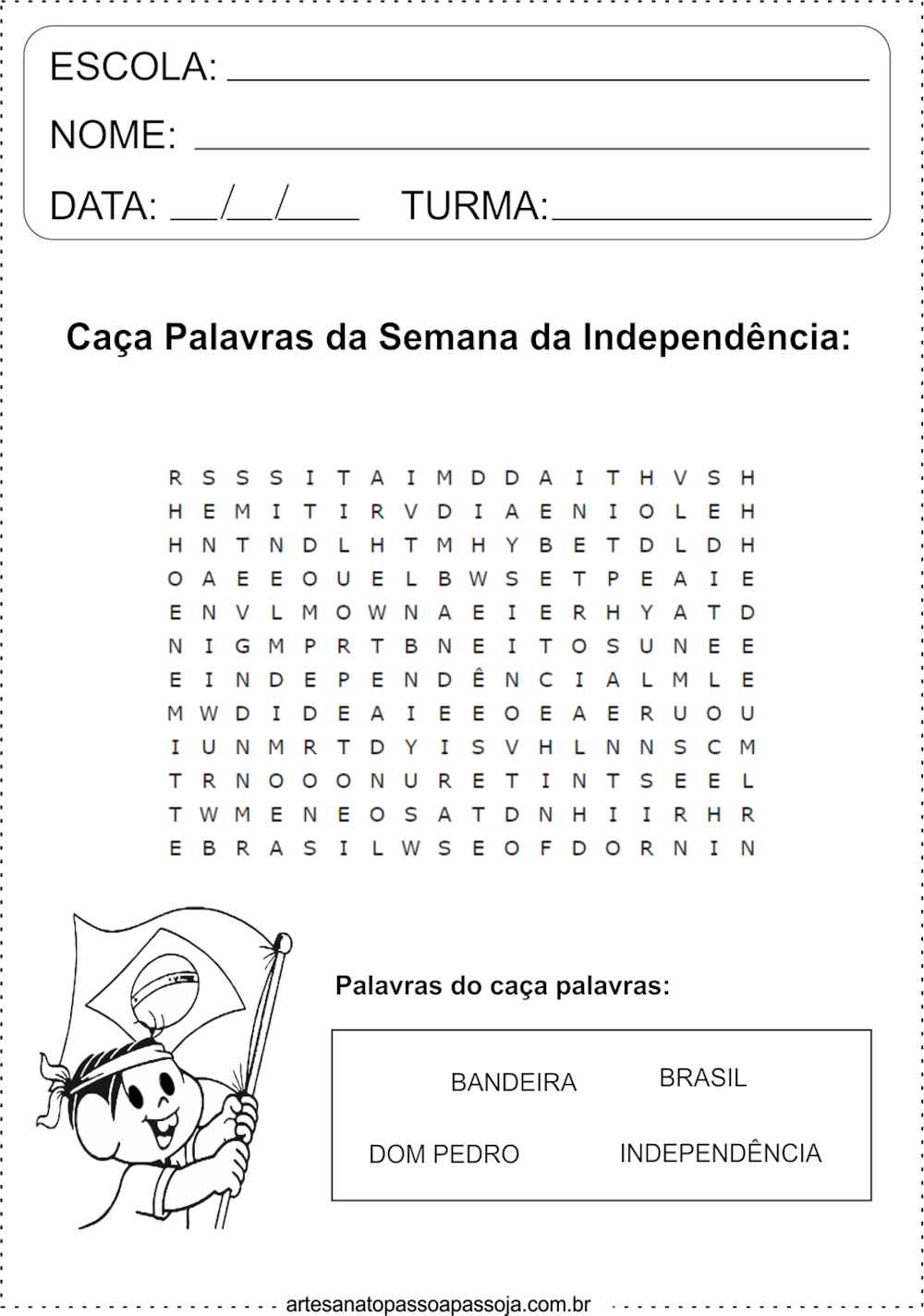 Caça-Palavras para o dia da independência do Brasil