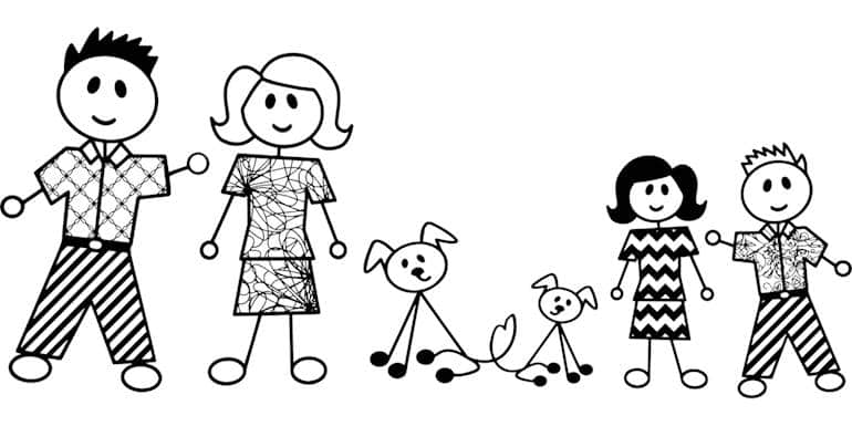 Desenho de família com cachorros