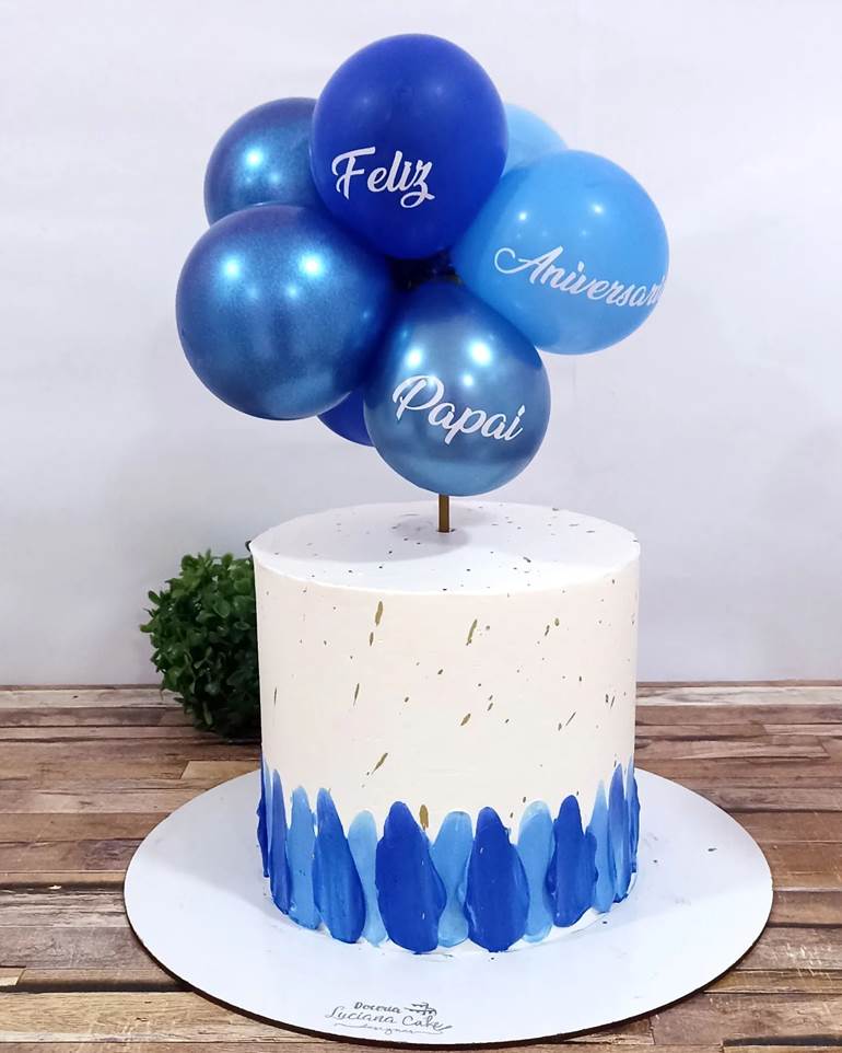 Ballon cake Masculino azul e - Juliana Fraga Bolos & Cia