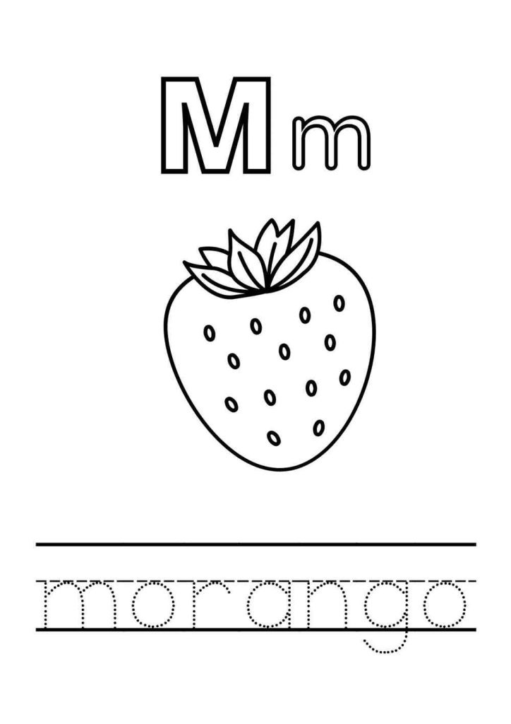 letra m com desenho de morango