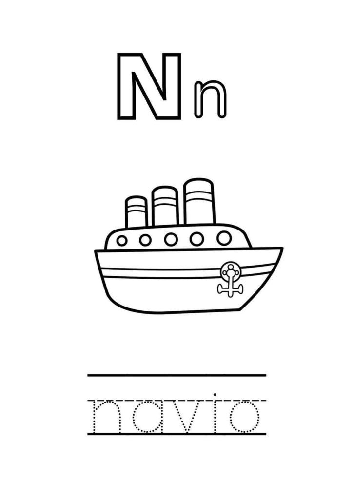 letra n com desenho de navio