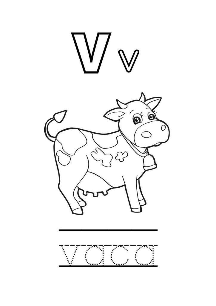 letra v com desenho de vaca