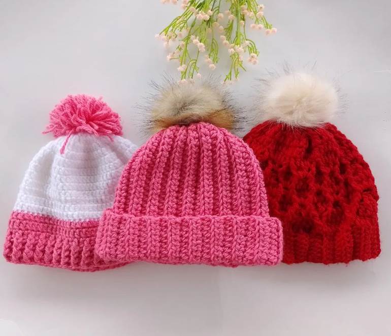 Gorro de crochê trio