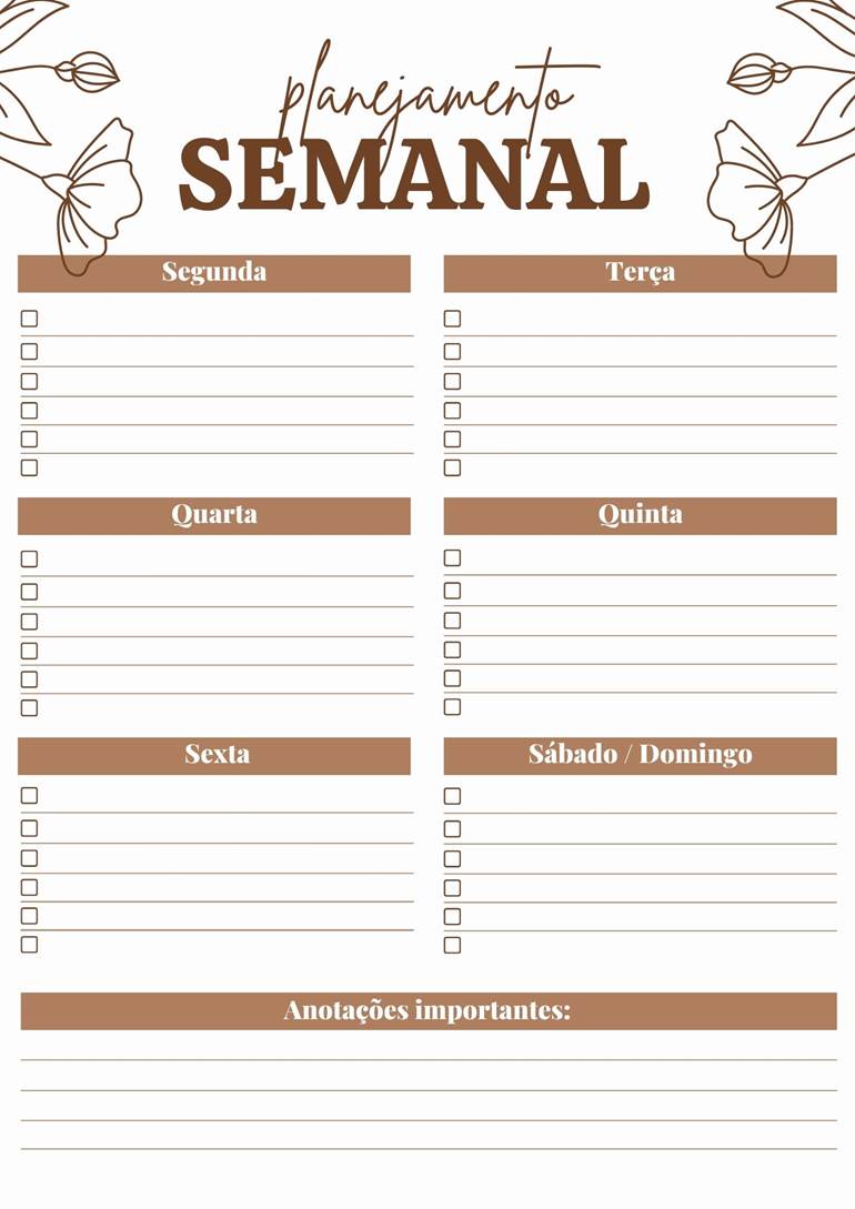 Planner semanal marrom