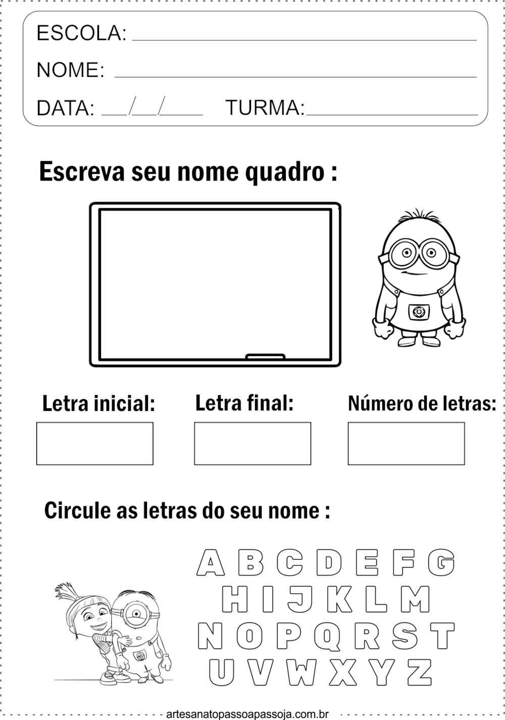 atividade para aprender a escrever o proprio nome