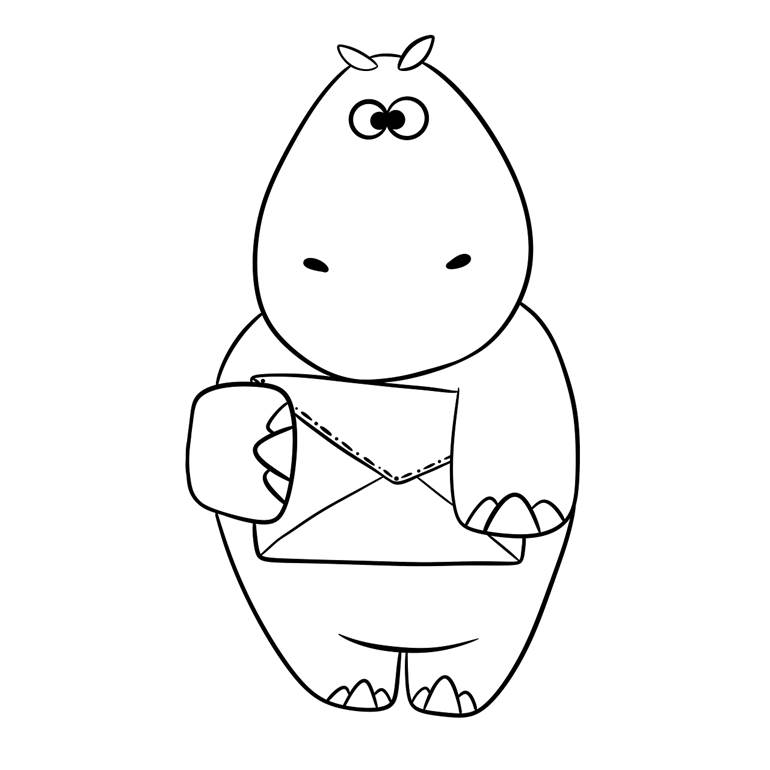 Desenho de carta segurada por hipopótamo