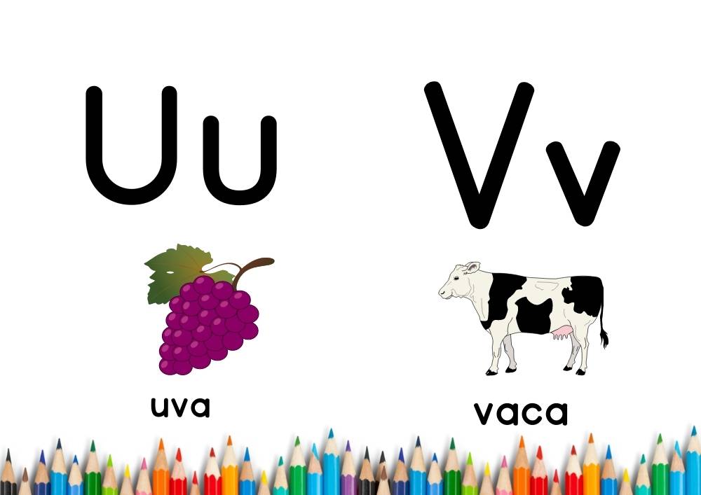 letra u e v coloridas