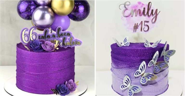 bolo personalizados roxo com glitter