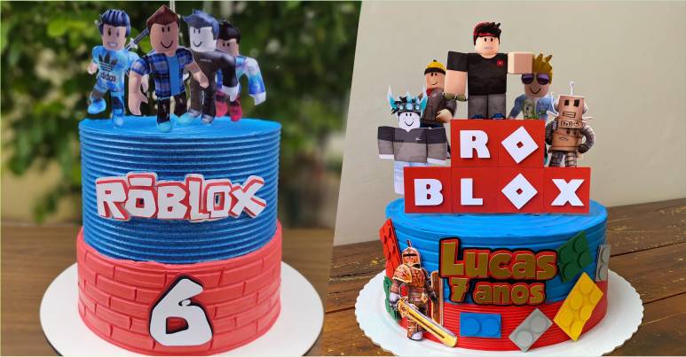 Bolo Roblox, Topper, Chantilly azul e marrom