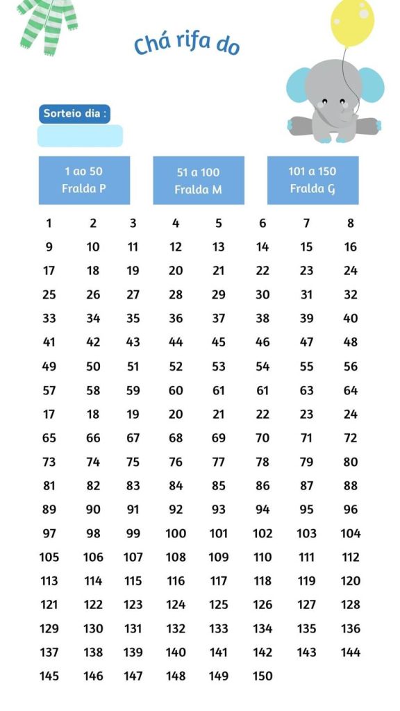 Chá rifa para editar: 5 Modelos prontos de 50, 100 e 150 números ...