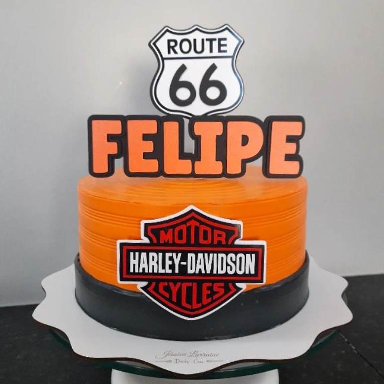 Bolo Harley Davidson preto e laranja