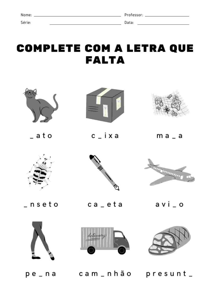 Completar com letra que falta alfabetização