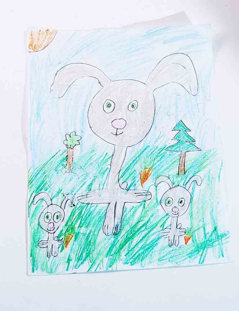Desenho de coelhos feito por criança dinâmica