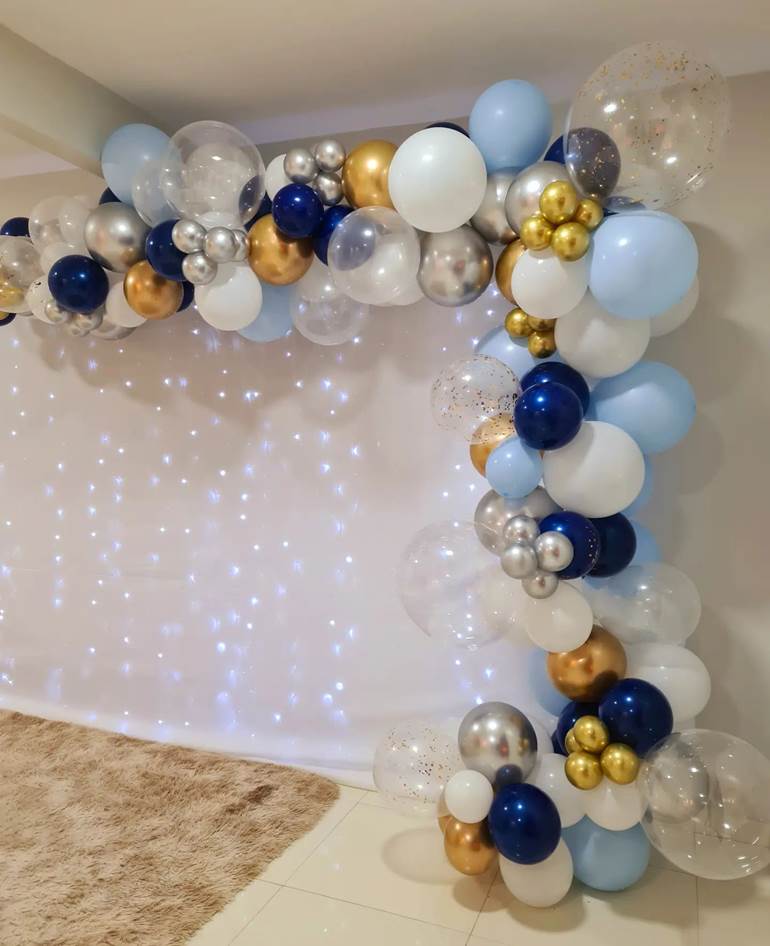 New Year decoration in blue and metallic tones