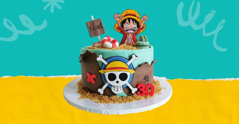 One Piece Luffy festa de aniversário topo de bolo design grátis