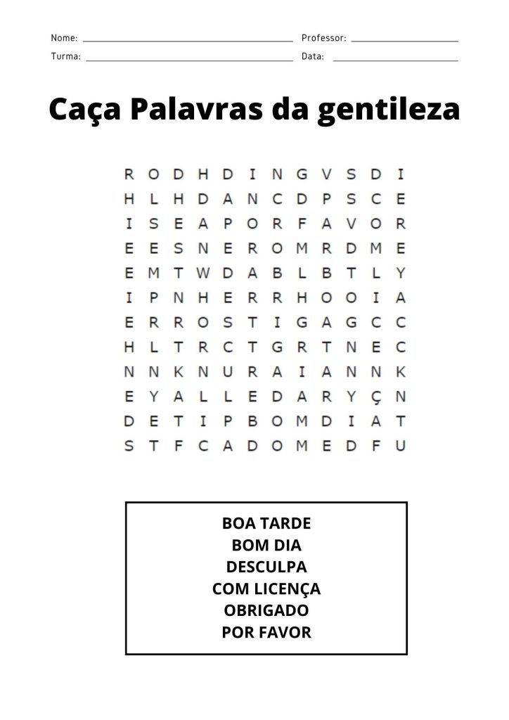 caca palavras da gentileza