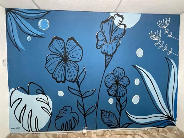 Pintura de parede artística com plantas