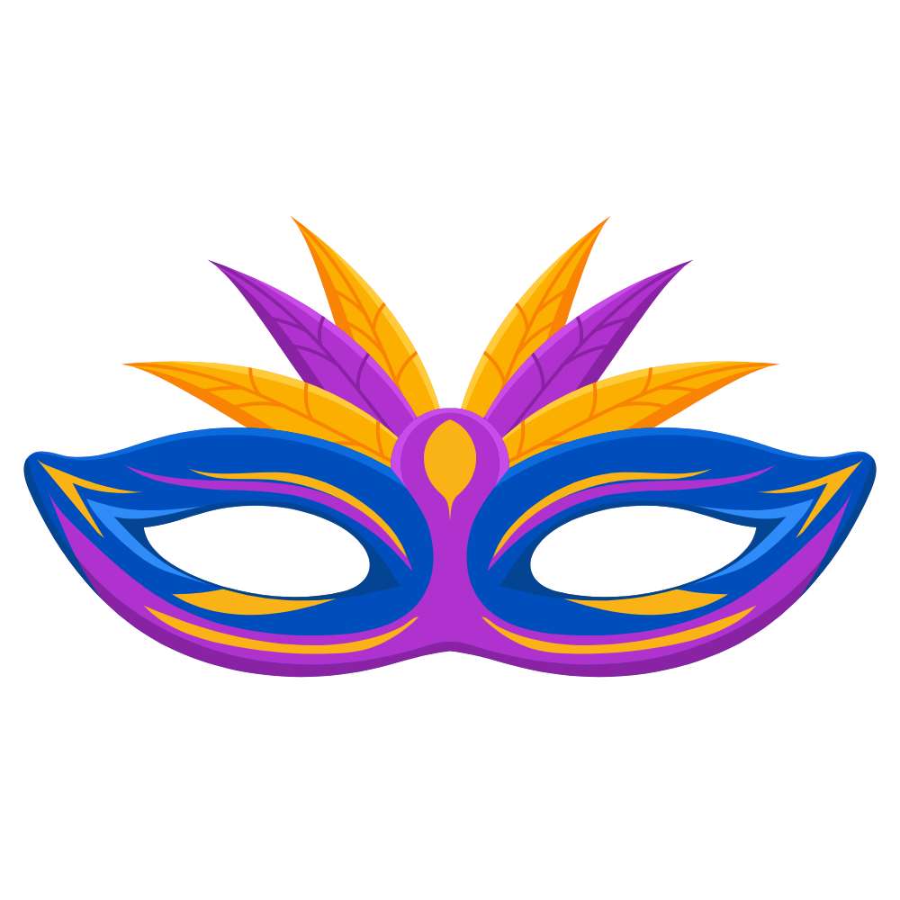 Máscara de carnaval azul e roxa vibrantes
