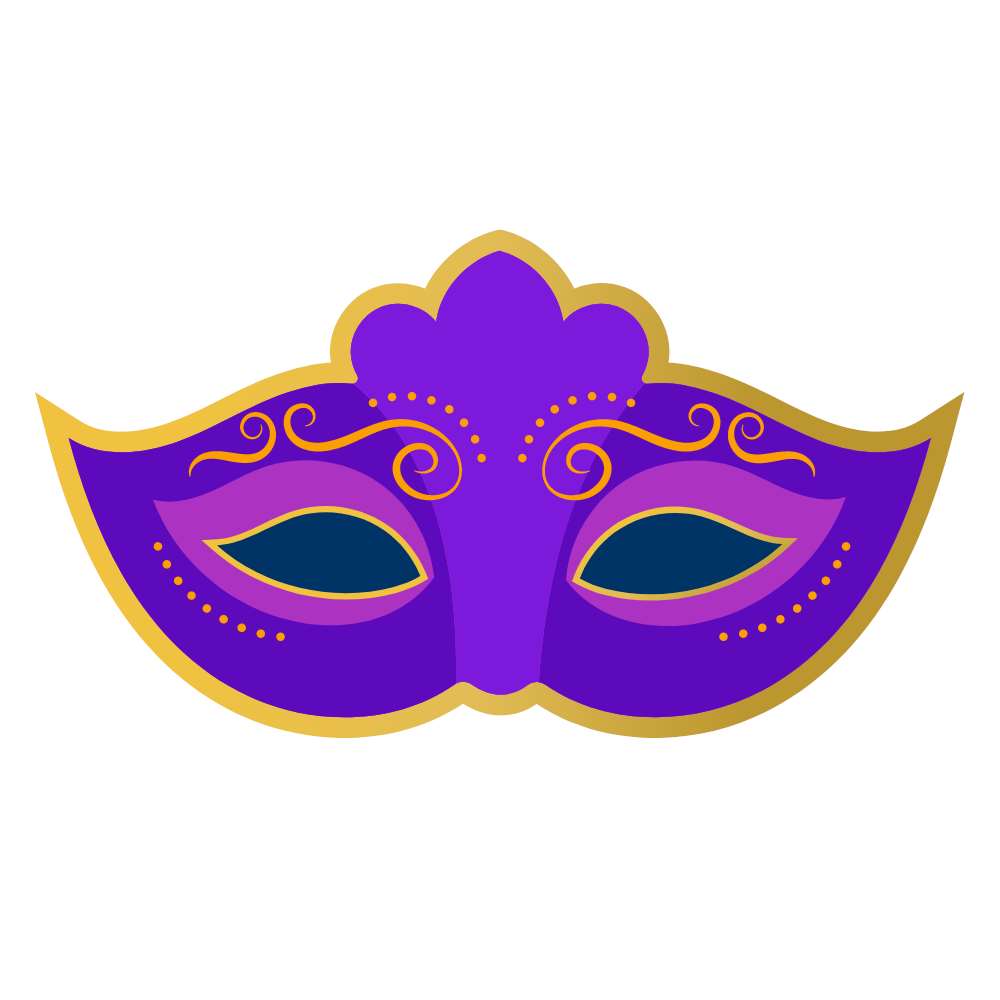 Máscara de carnaval roxa com dourado