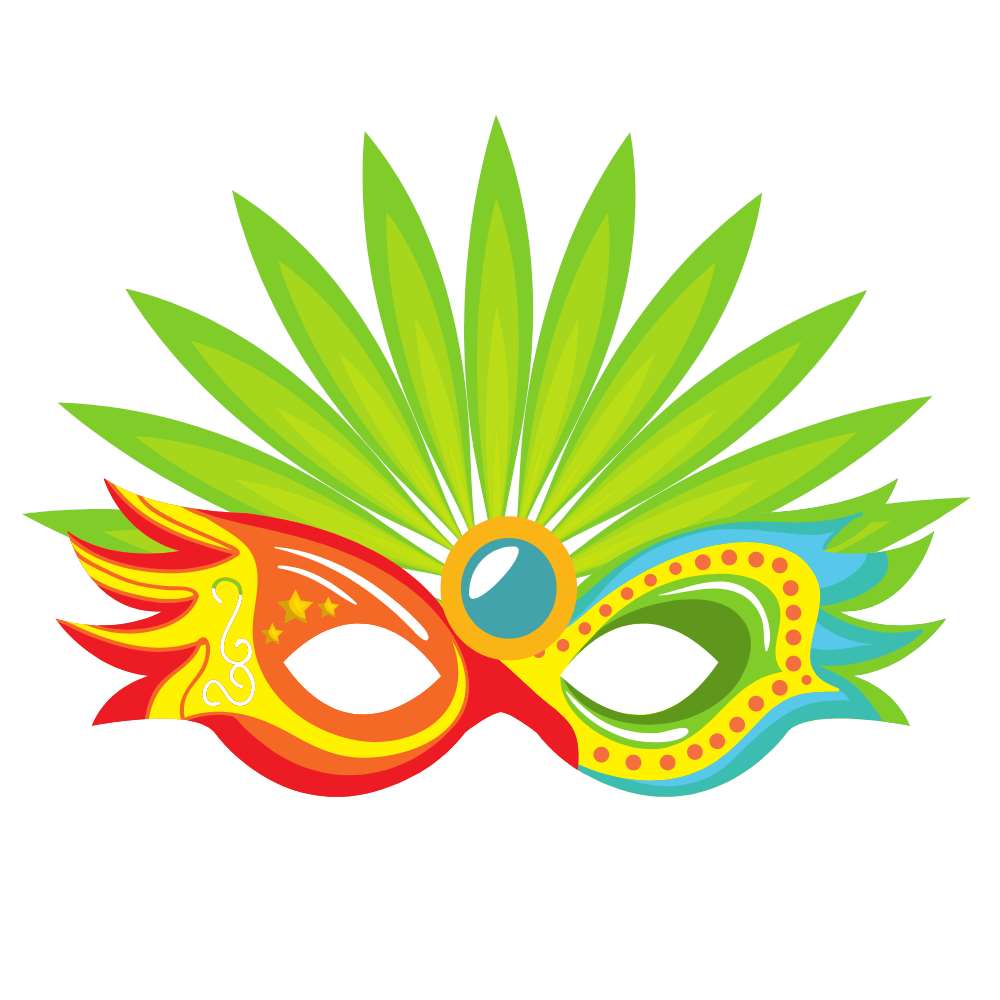 Máscara de carnaval colorida com penas verdes