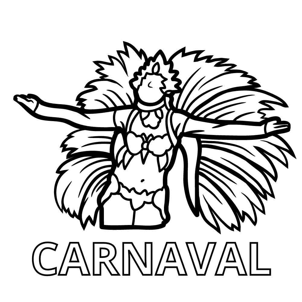 Ilustração de carnaval com penas para colorir