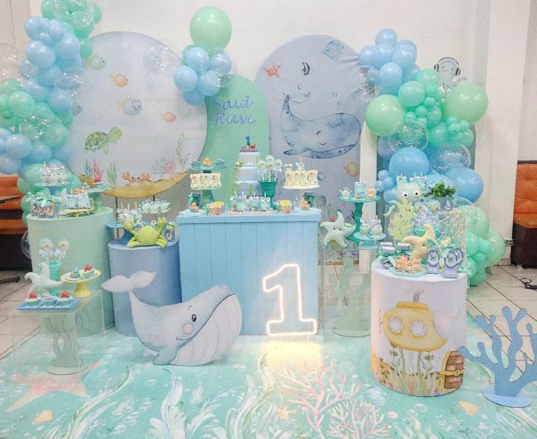 tema de aniversário de 1 ano fundo do mar