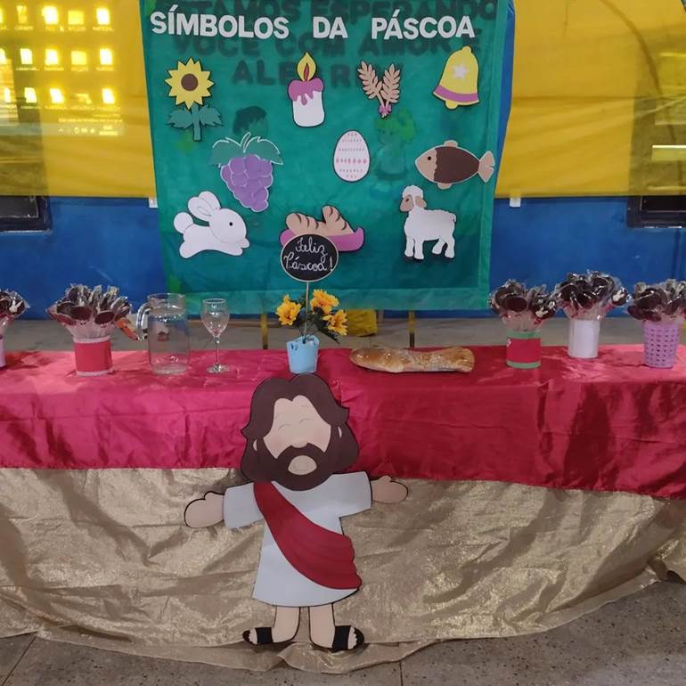 Painel com itens religiosos