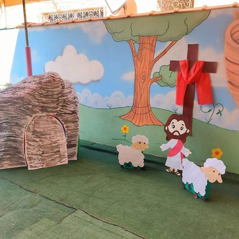 Painel com Jesus e ovelhas