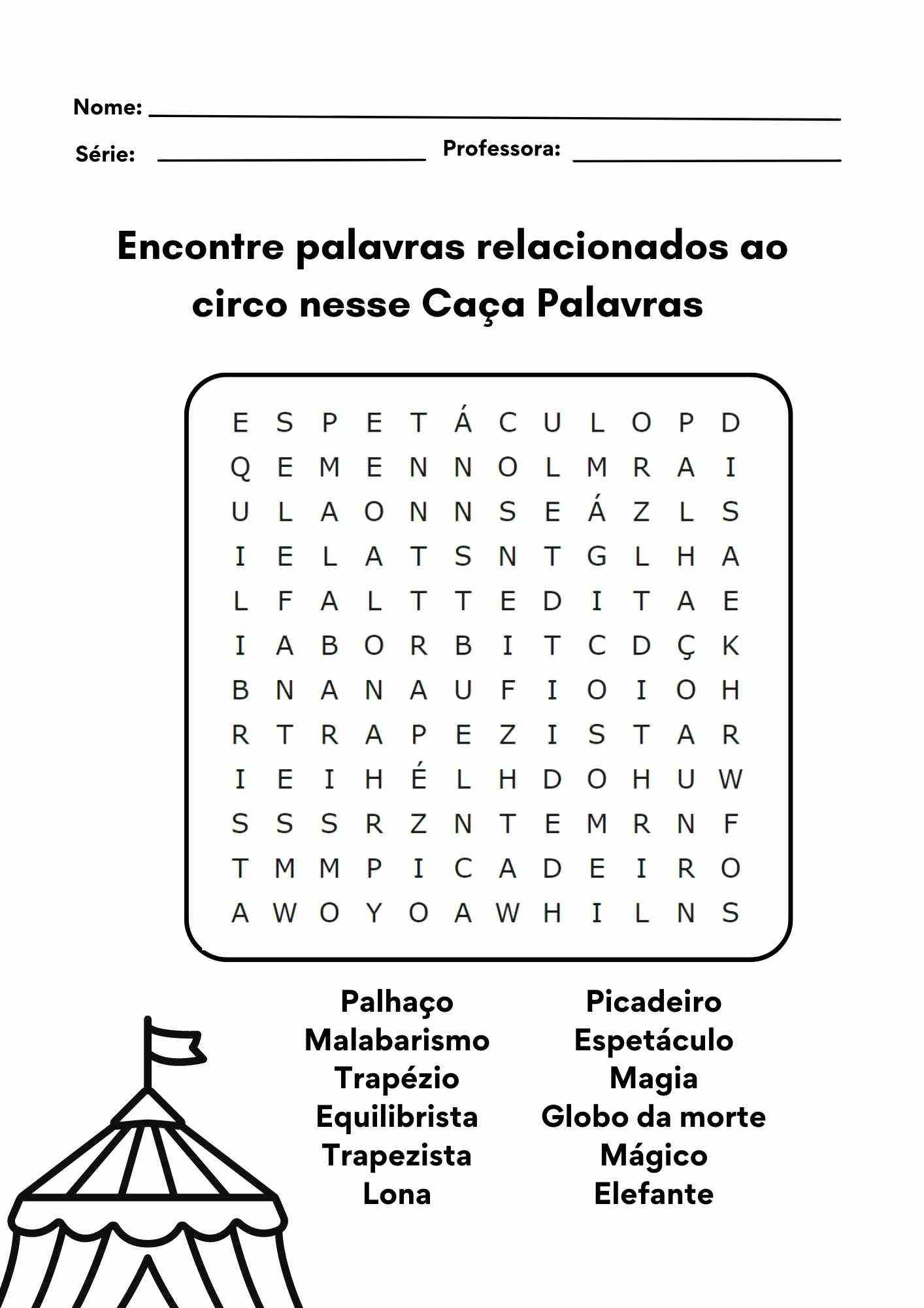 atividade de caça palavras dia do circo
