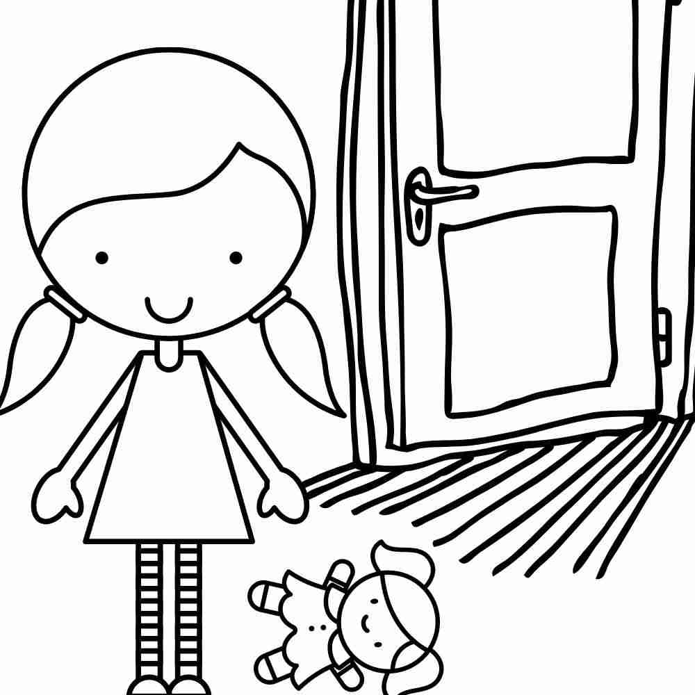 Desenho de menina segurando boneca