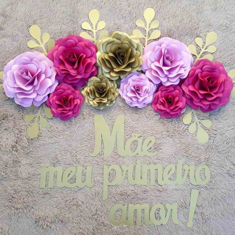 Cartas dia das mães com flores douradas