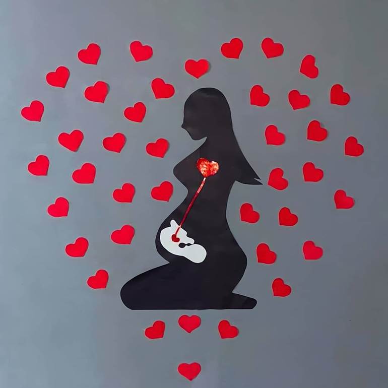 Decoração dia das mães com coração vermelho papel