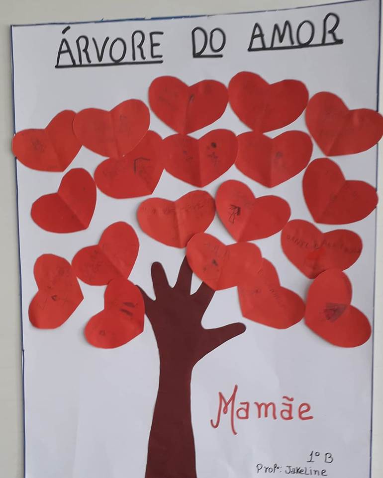 Cartaz de dia das mães com árvore de corações