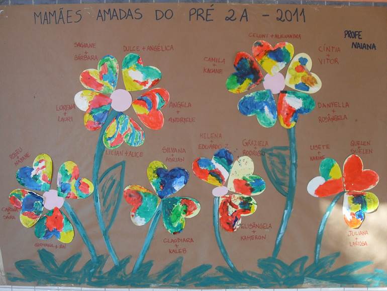 Cartaz dia das mães com flores pintadas
