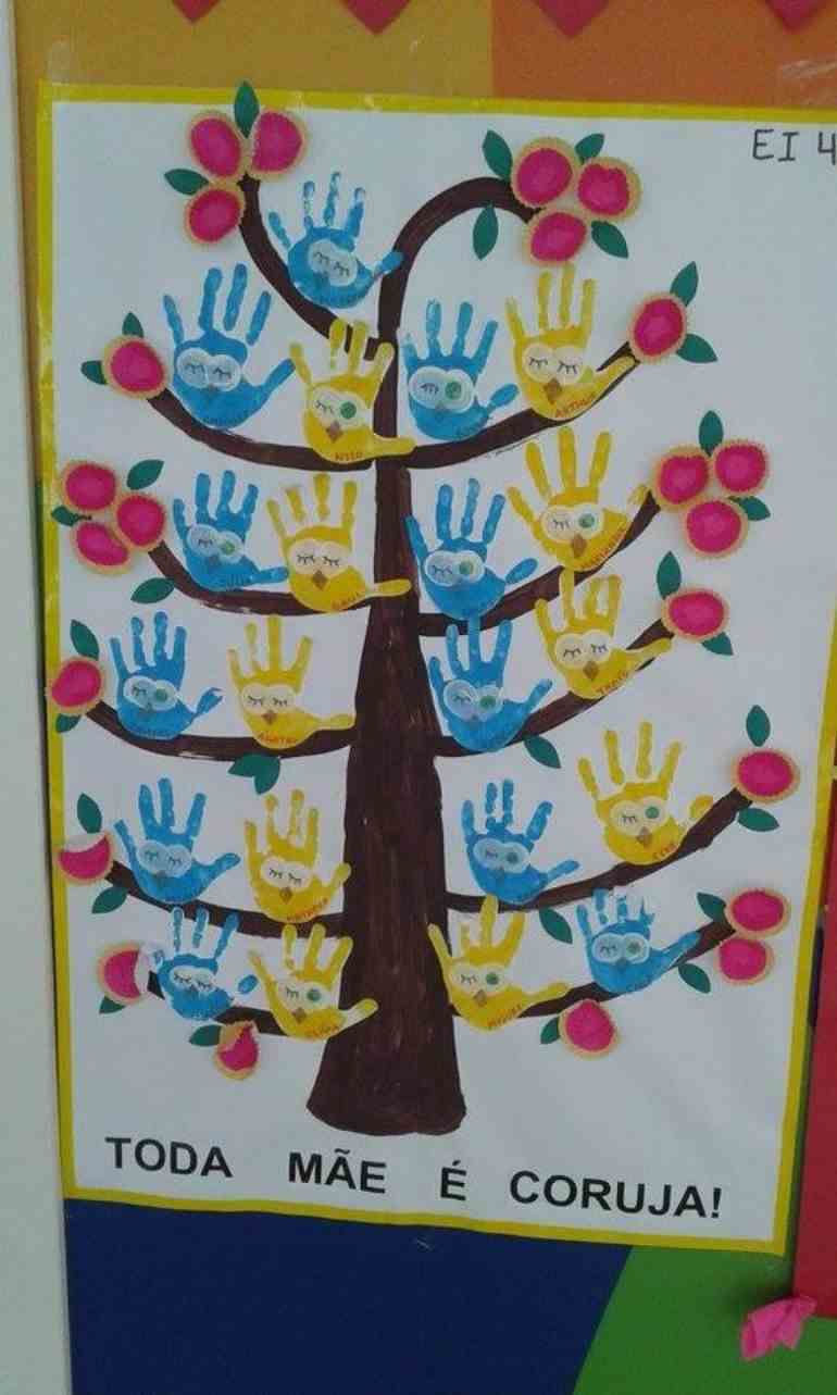 Cartaz de árvore com mãos e maçãs