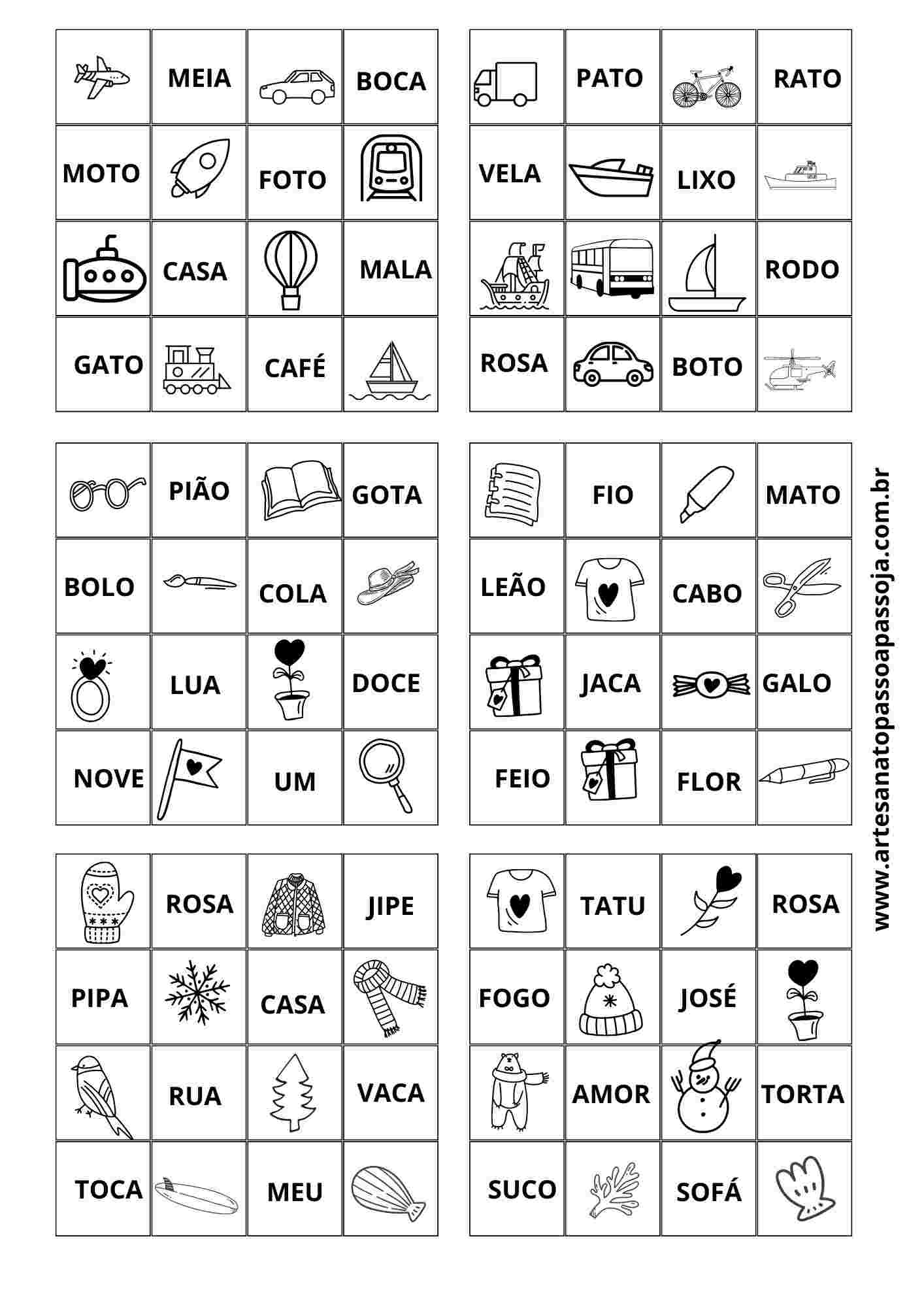 bingo de palavras para imprimir